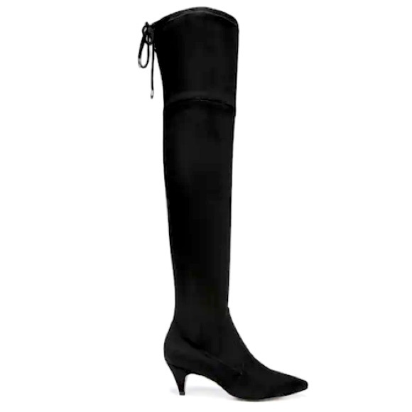 Sam Edelman Kristie Over The Knee Black Suede Kitten Heel Zip Up Point Toe Boots - Picture 5 of 16